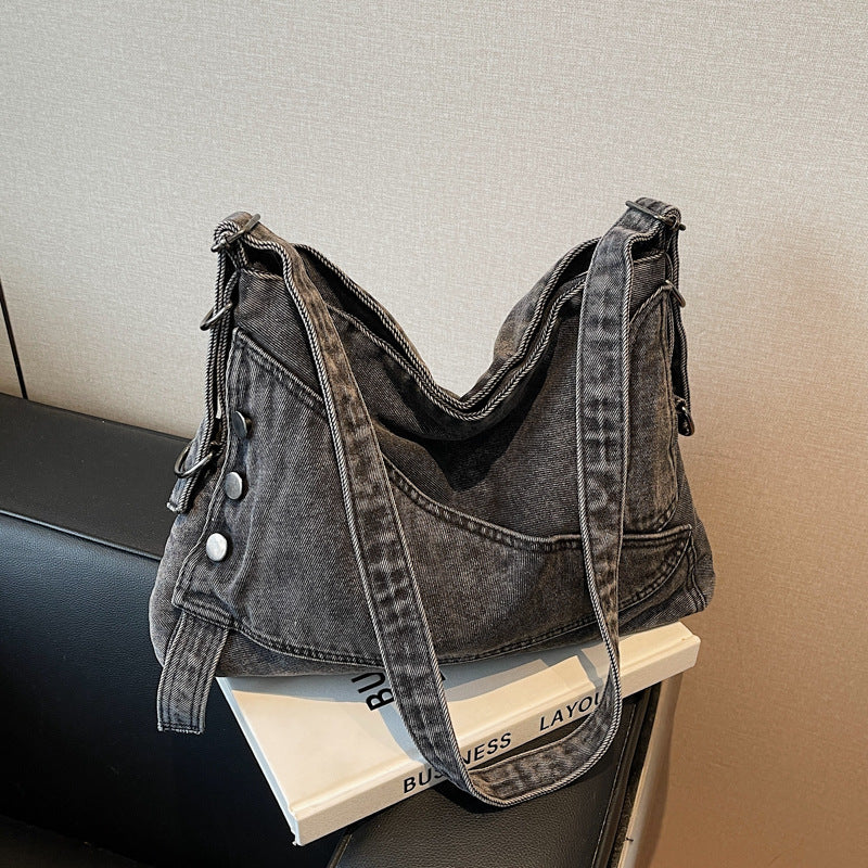 Women's Retro Washed Denim Large Capacity Trendy Tote Bag