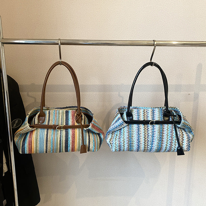 Women's Popular Color Woven Large Capacity Seaside Vacation Style Tote Bags