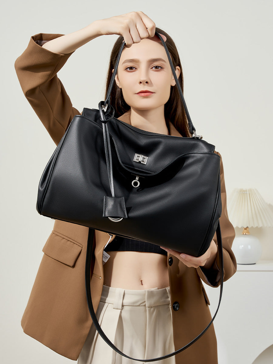 Large Capacity Smooth Calfskin Portable Commuter Tote Bags