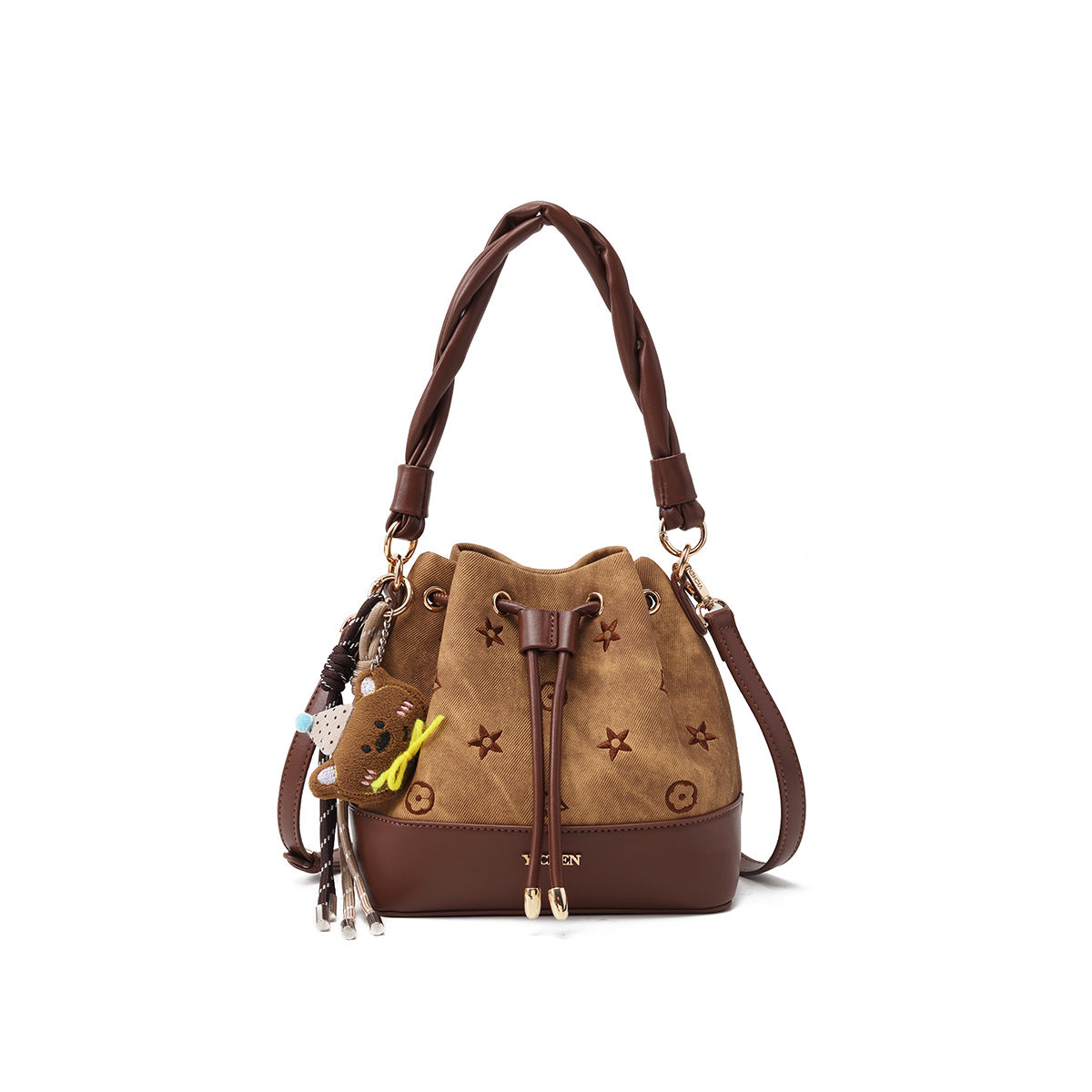 Trendy Color Twist Hand-held Pleated Carrying Bucket Bag