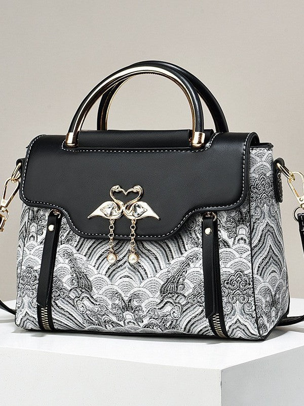 Women's Embroidery Contrast Color Portable Niche Large Bags