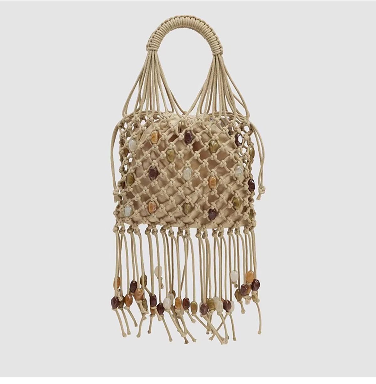 Woven Hollowed Contrast Color Design Individual Tassel String Women's Handbag