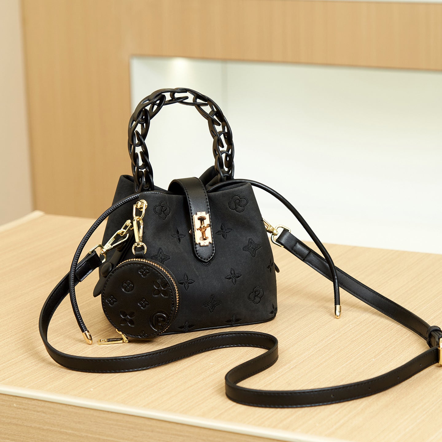 Basket Summer Portable Fashion Texture Embossed Bucket Bag