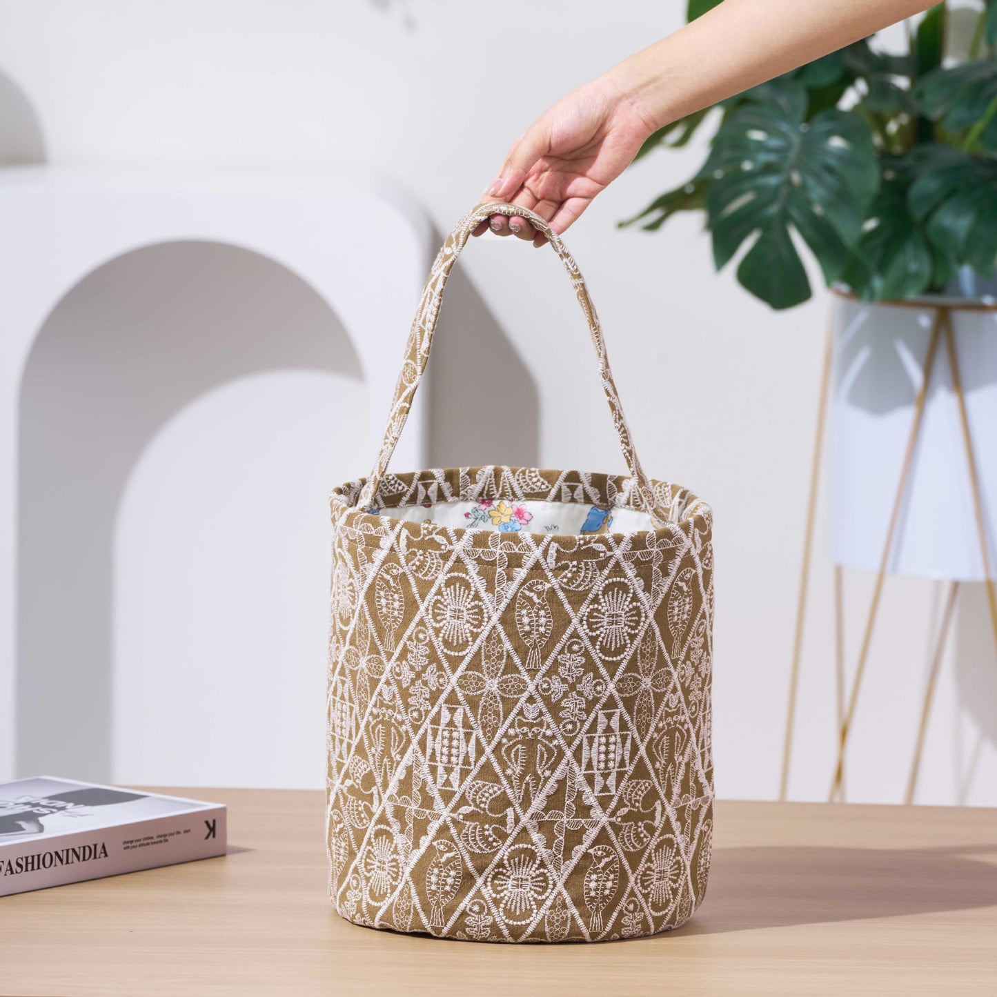 Check Cotton Linen For Going Out Simple Large Handbags