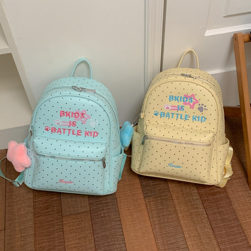 Women's Korean Style Dopamine Mint Green Wave Point Large Capacity College Women's Backpack