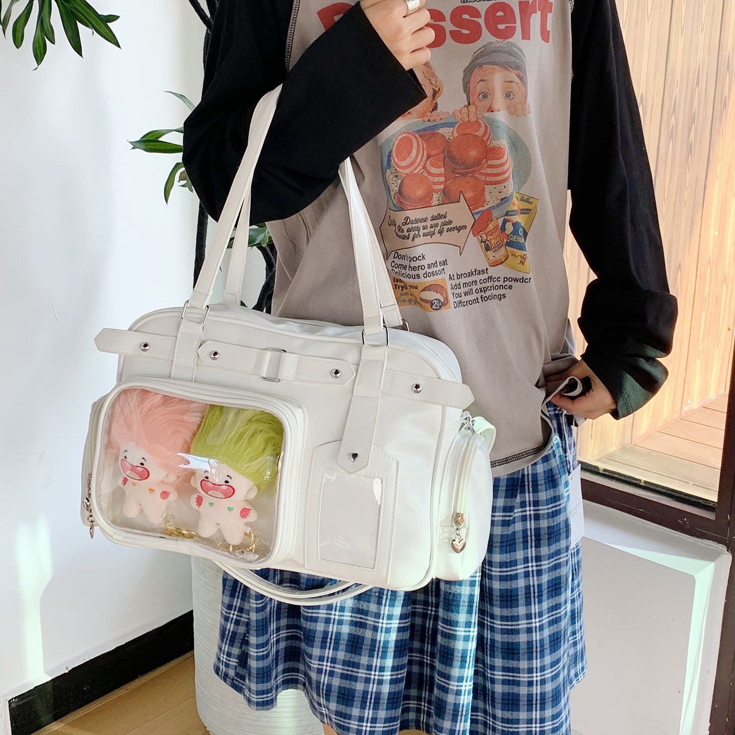 Bow College Style Uniform Two-dimensional Bar Women's Messenger Bag