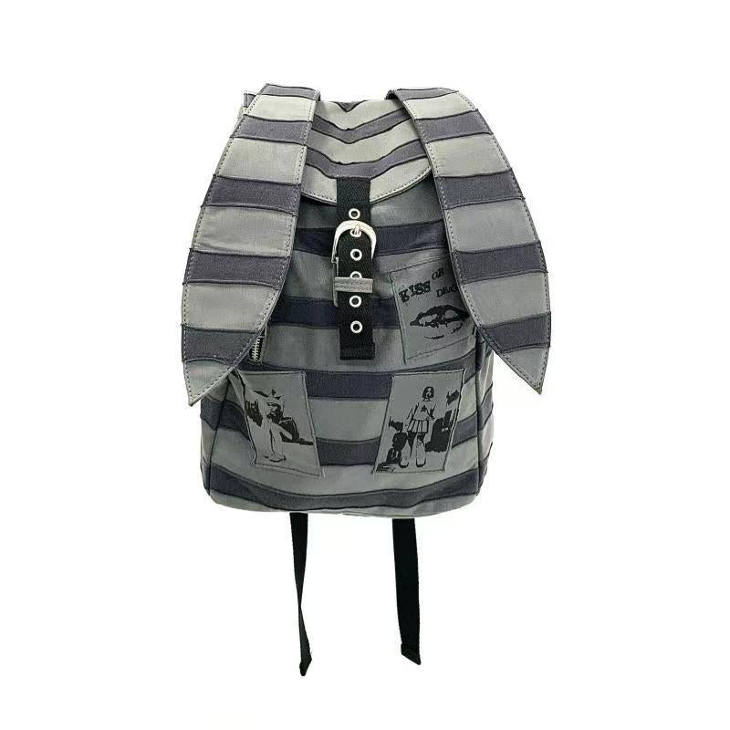 Striped Stitching Rabbit Ears Punk Rock Subculture Patch Women's Backpack