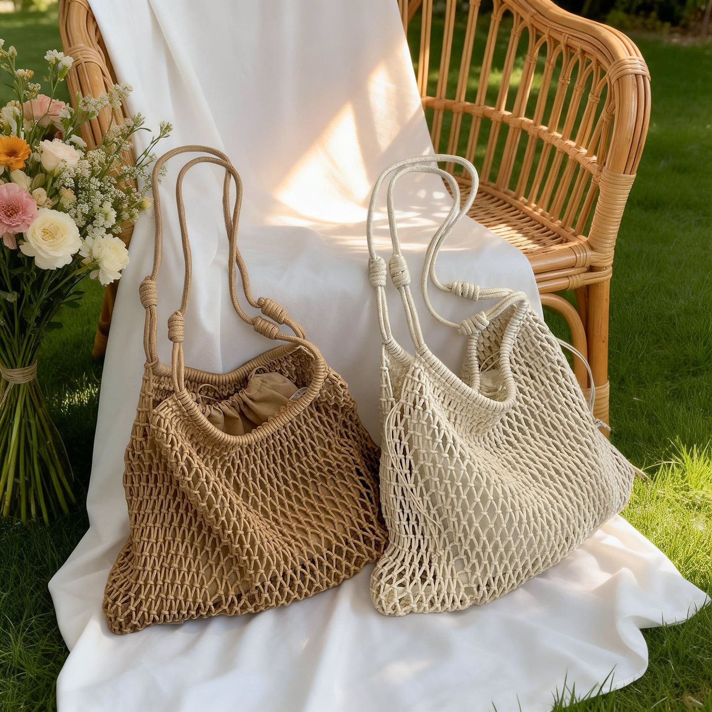 Women's French Hollow Niche Lazy Large Capacity Handmade Vacation Weaving Style Bags