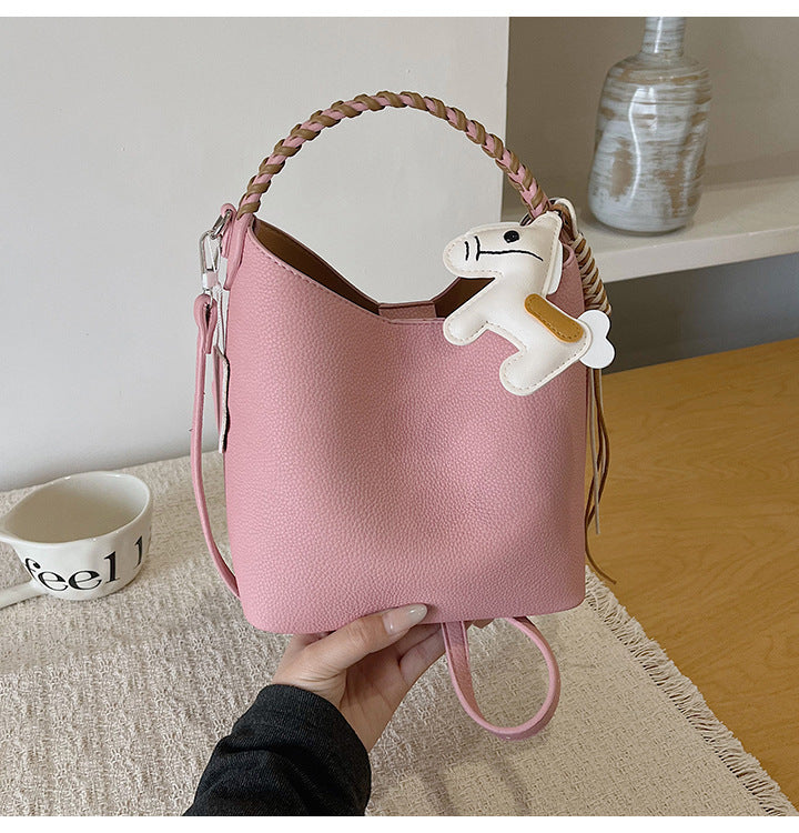 Women's Korean Style Urban Simple Large Capacity Textured Bucket Bags