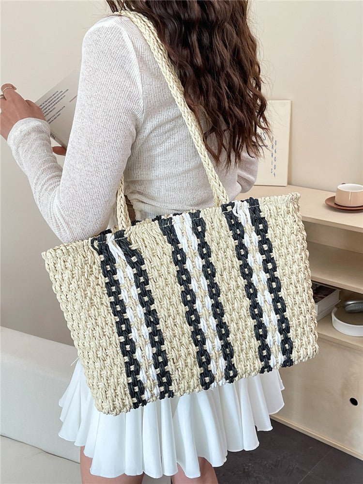 Women's Portable Striped Paper String Straw Fashion Woven Fresh Bags