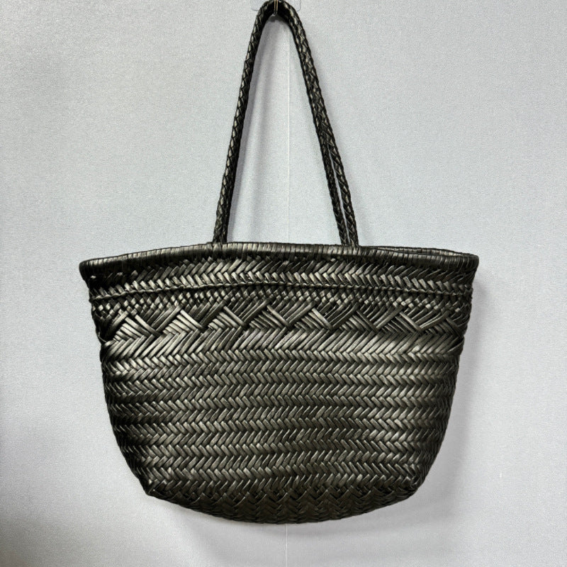 First Layer Cowhide Vegetable Basket Vintage Women's Handbag