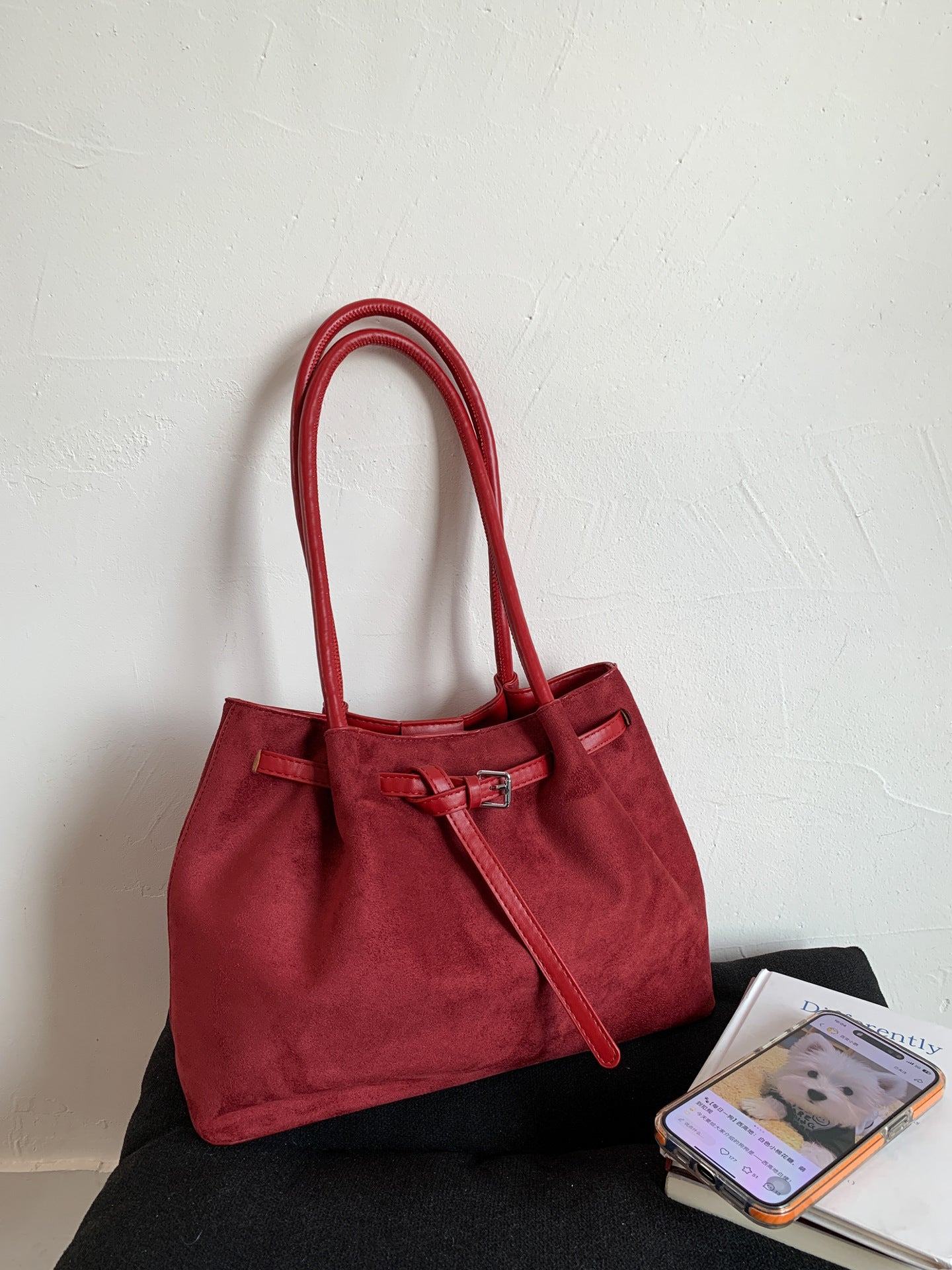 Women's Retro Suede Commuter Portable Boston Shoulder Bags