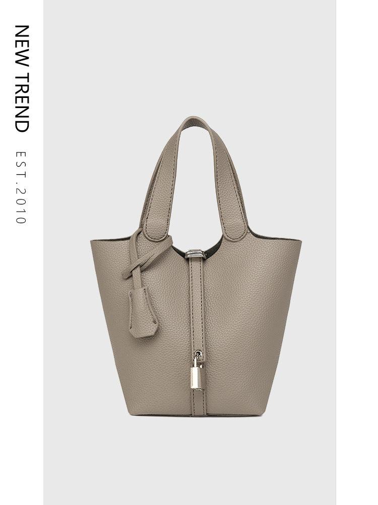 Simple High-grade Lychee Pattern Female Commute Bucket Bags