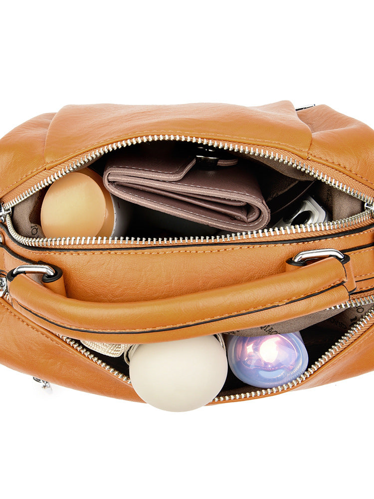 Women's Light Luxury Genuine Leather Boston Pillow Fashion Large Capacity Women's Handbag