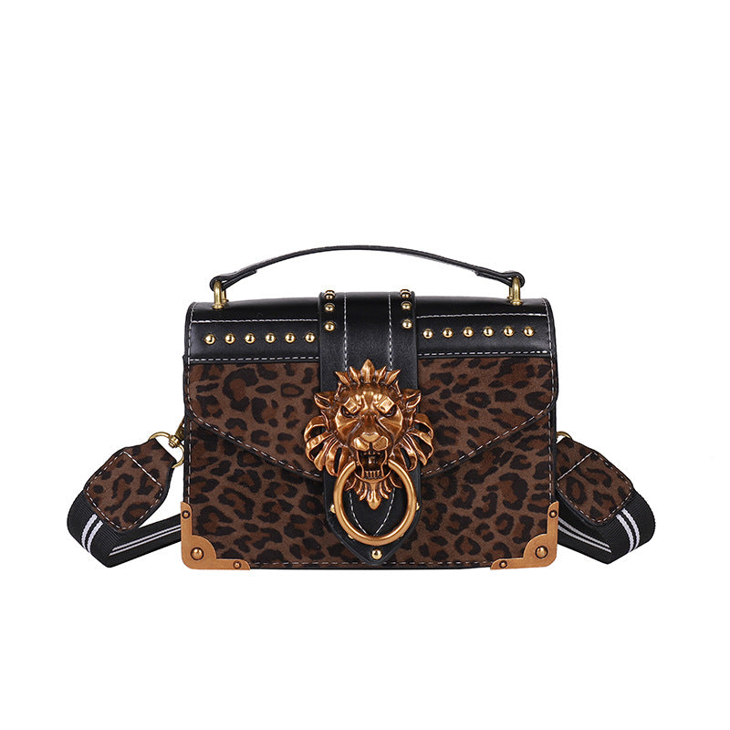 Women's Leopard Print Simple Rivet Lion's Head Women's Shoulder Bag