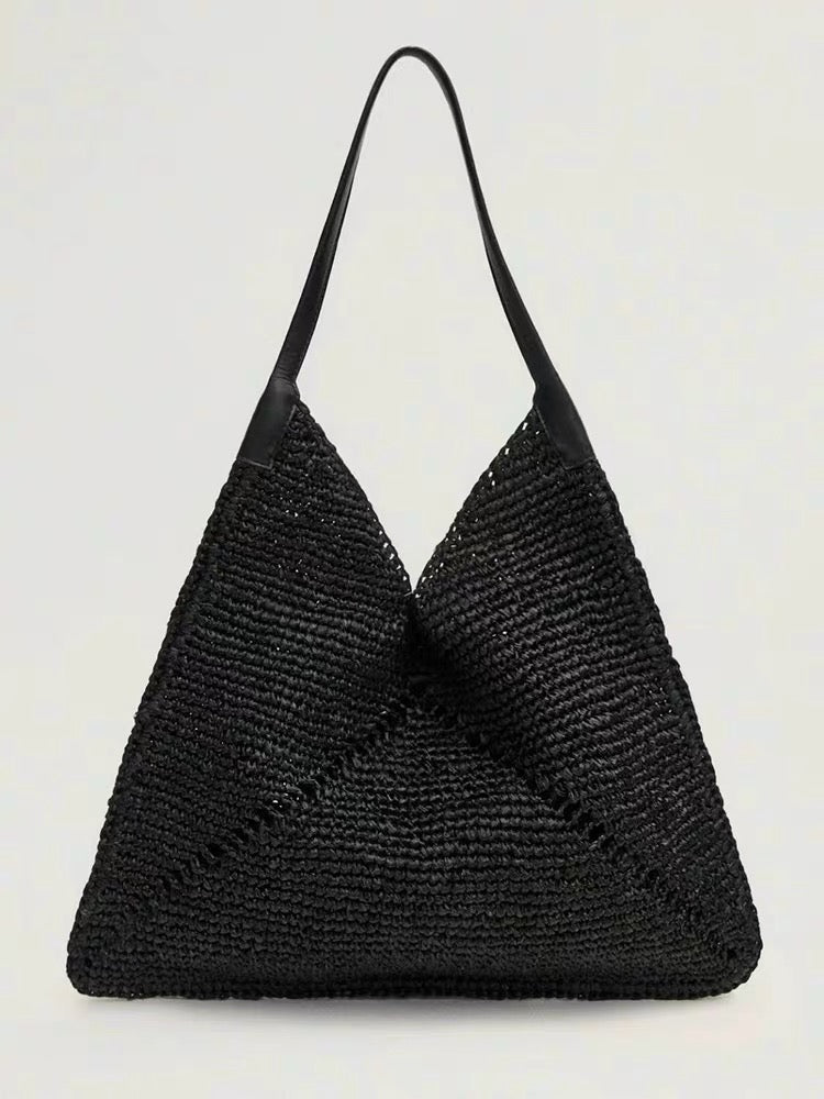 Slouchy Fashion Straw Triangle Design Trendy Tote Bag