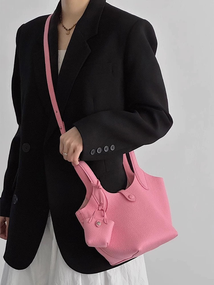 Women's Basket Light Luxury Minority Soft Leather Bucket Bags