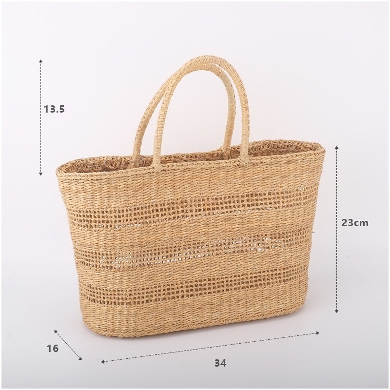 Yellow Grass Woven Picnic Basket Vacation Beach Solid Color Fashion Women's Handbag
