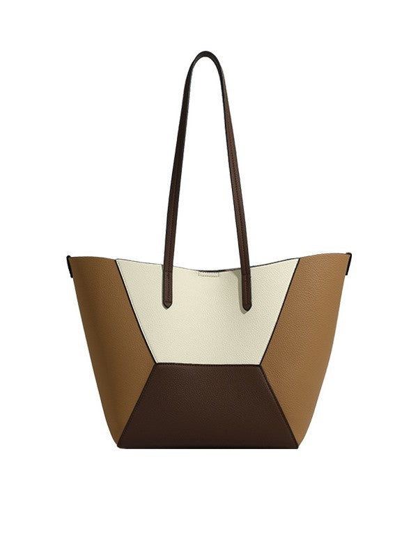 Women's Niche Retro Patchwork Contrast Color Trendy Large Capacity Commuter Son Tote Bag