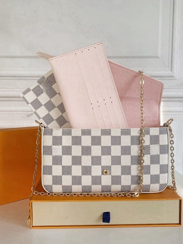 Women's Lady Joker Chain Genuine Leather Three-piece Set With Women's Shoulder Bag