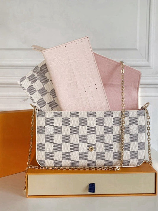 Women's Lady Joker Chain Genuine Leather Three-piece Set With Women's Shoulder Bag
