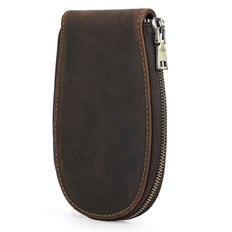 Men's Crazy Horse Leather Nail Clippers Suit Zipper Genuine Fingernail Maintenance Makeup Bag