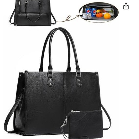 Leather Lunch Portable Insulated Computer Compartment Women's Messenger Bag
