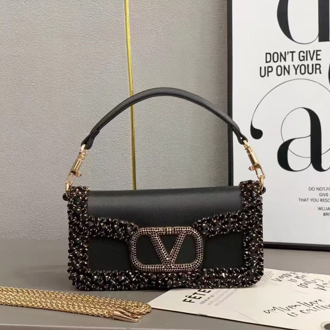 Women's Retro Sequin Drill Chain Fashion Genuine Women's Messenger Bag