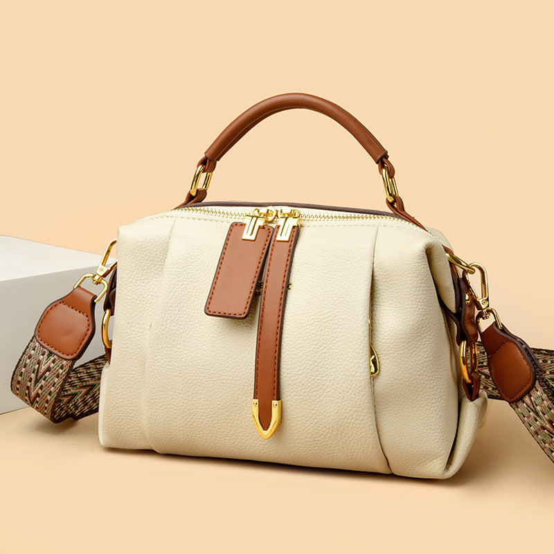 Women's Pure Leather Contrast Color Soft Fashion Women's Messenger Bag