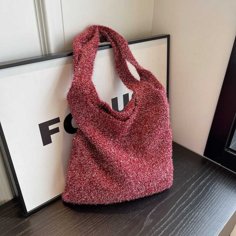 Popular Shiny Soft Knitted Simple Underarm Bags
