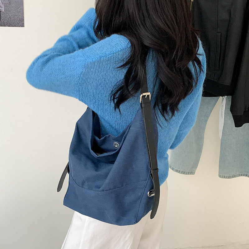 Women's Canvas Stitching Commuter Large Capacity Single Bucket Bags