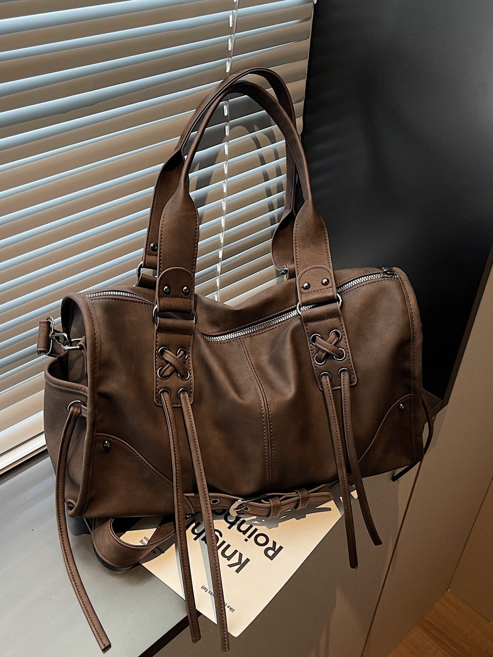 Women's Motorcycle Trendy Cool Soft Leather Retro Large Capacity Handbags