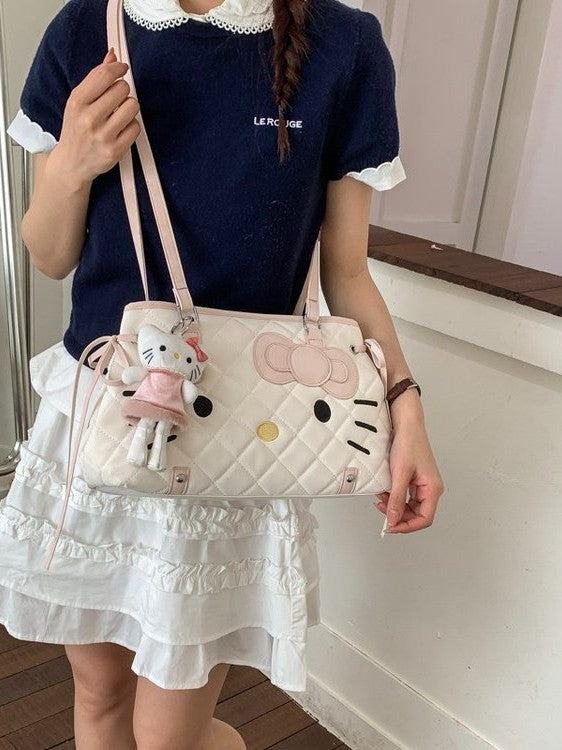 Women's Style Cartoon Cat Large Capacity Fashion Rhombus Sweet Bow Bags