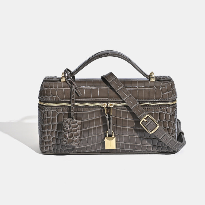Women's Genuine Leather First Layer Cowhide Crocodile Pattern Lunch Box Fashion Shoulder Bags