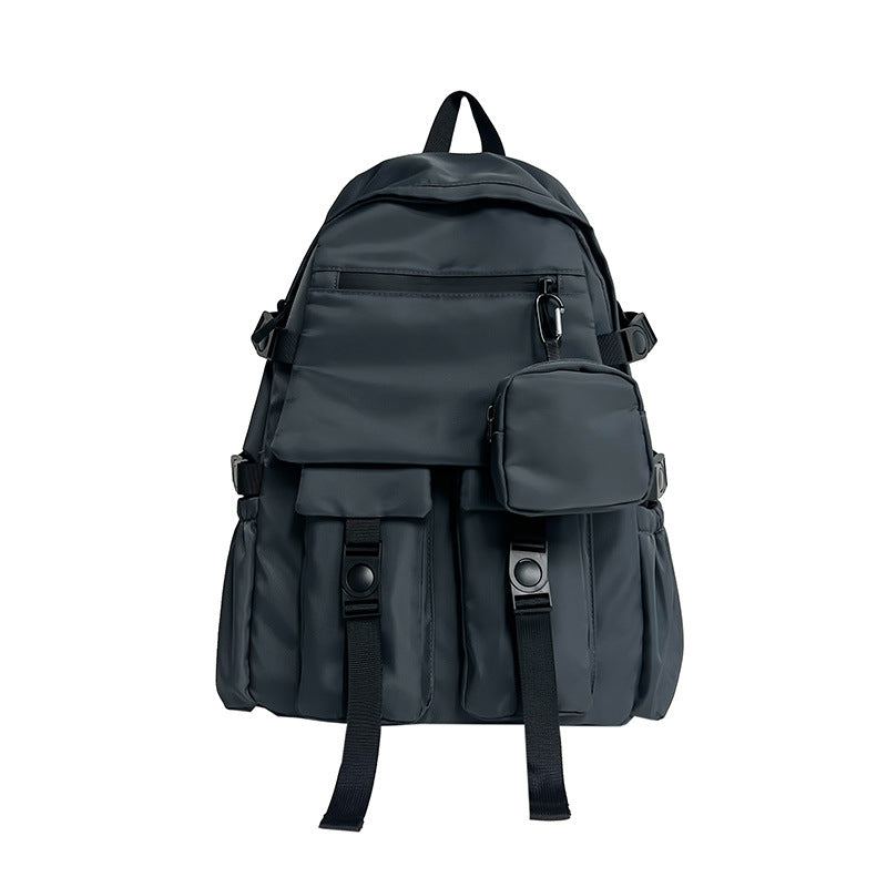 Men's Locomotive Style Large Capacity Solid Color Simple Waterproof Leisure Backpack