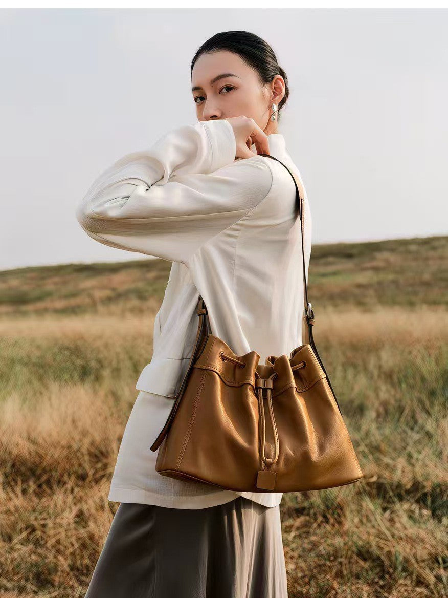 Comfortable Female Drawstring Commuter Niche Leather Women's Shoulder Bag