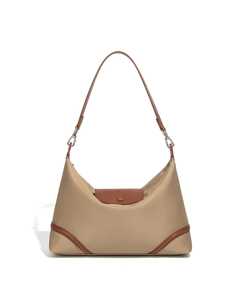 Idle Style One Underarm Nylon Leather Patchwork Flip Dumpling Tote Bag