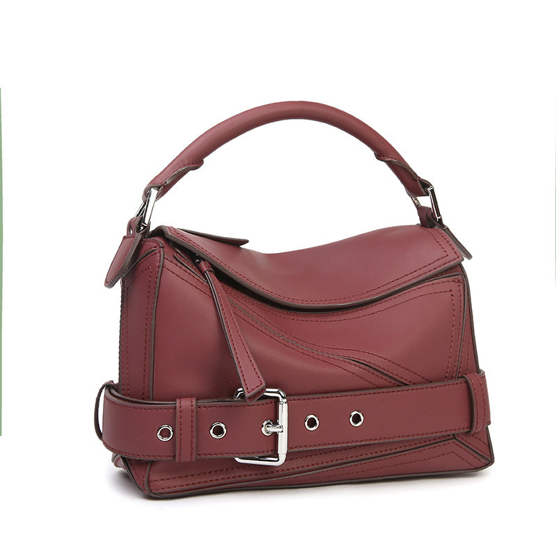 Women's First Layer Cowhide Motorcycle Geometric Genuine Leather Large Handbags