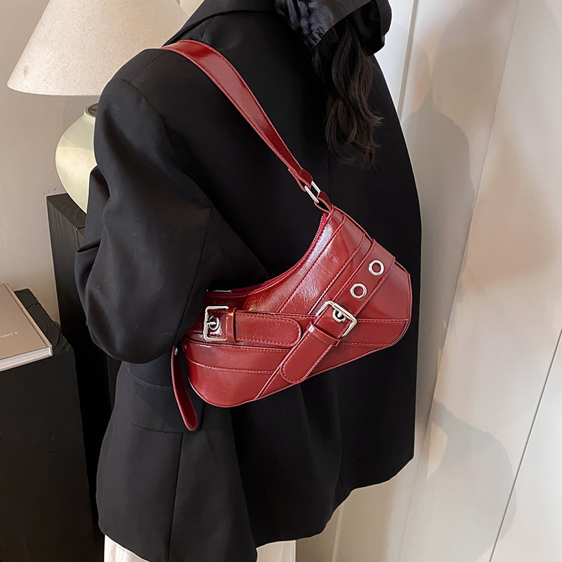Retro Fashion Korean Style Niche Design Motorcycle Versatile High Underarm Bag