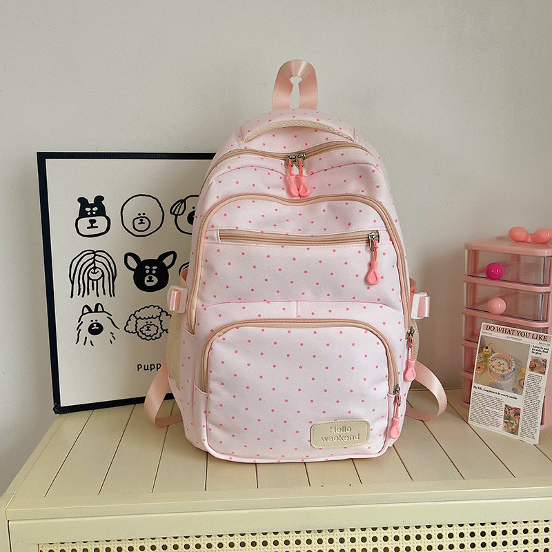 Spring Good-looking Cute Refreshing Polka Dot Large Capacity Backpacks
