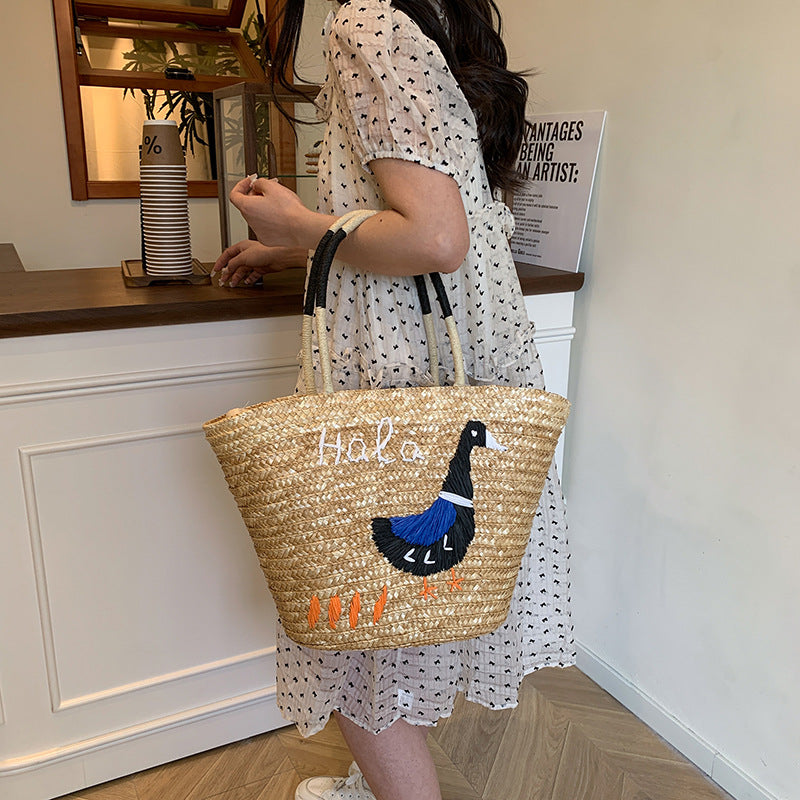 Women's Retro Tassel Hollow Hand-woven Beach Commuter Tote Bags