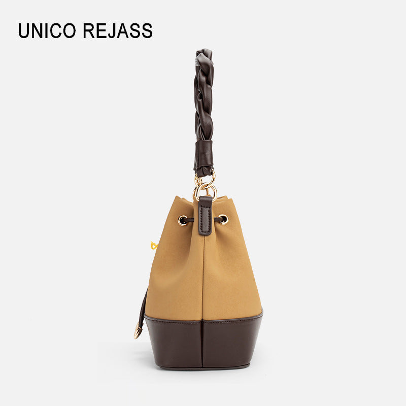 Women's Textured Bright Leather Portable High-grade Light Luxury Bucket Bag