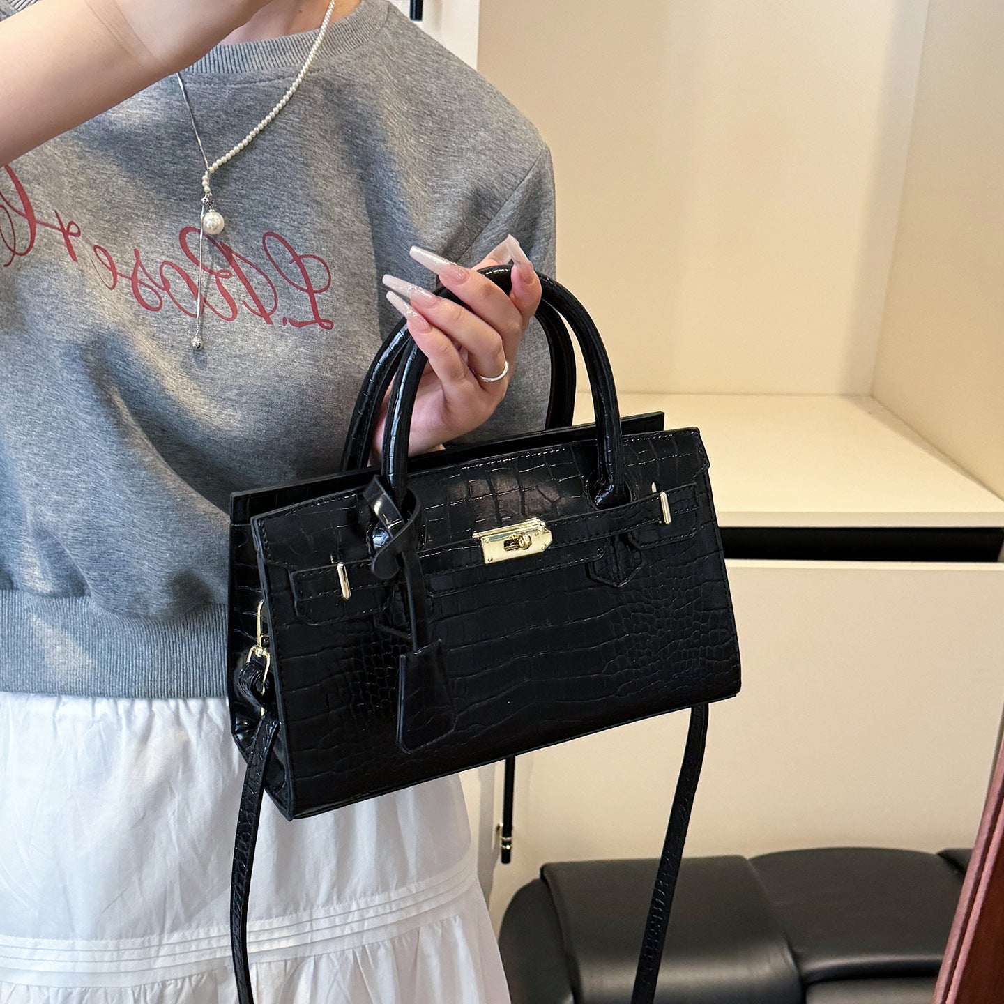 Women's Fashion Crocodile Pattern Kelly Trendy Light Bags