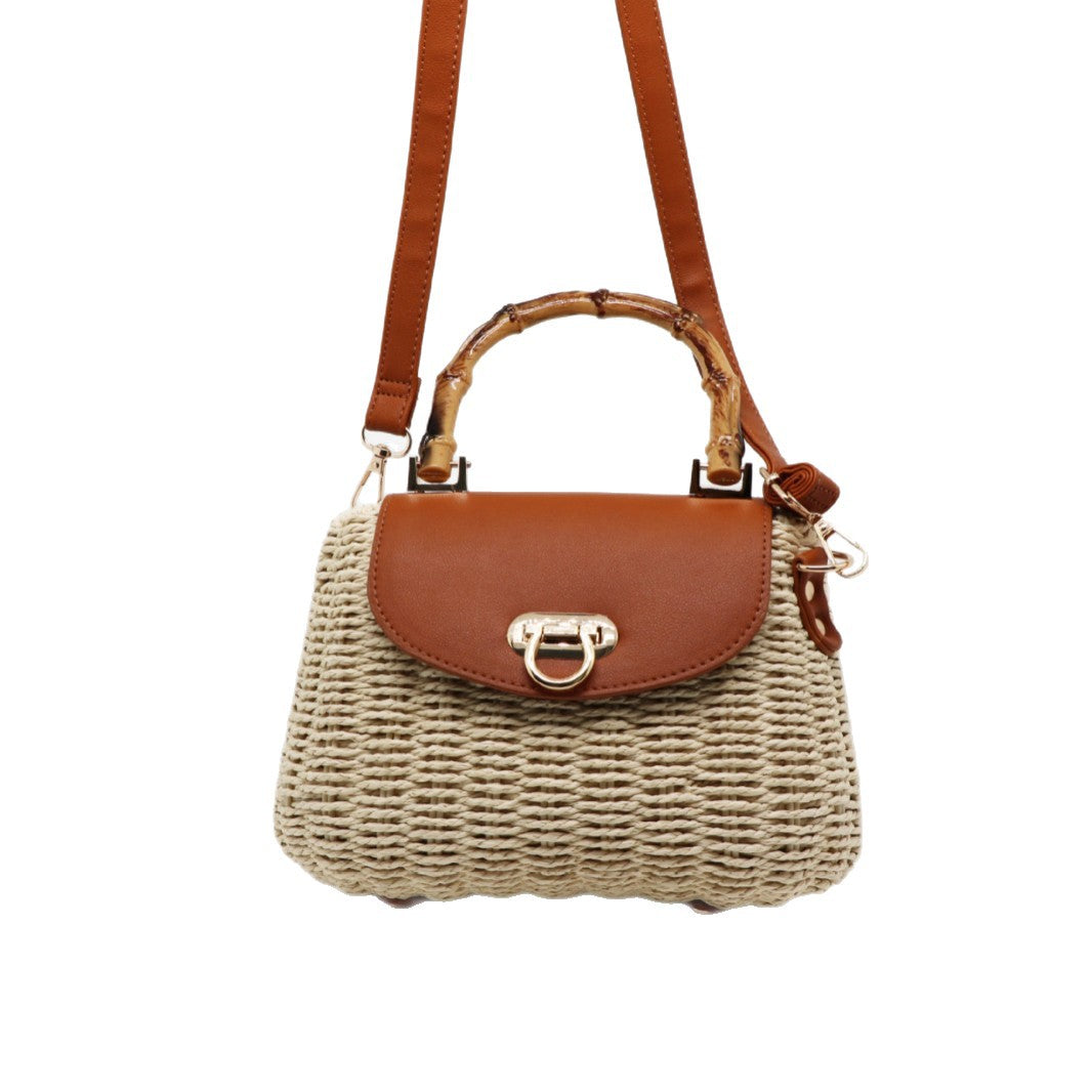 Hand-woven Female Paper String Frame Cow Women's Shoulder Bag