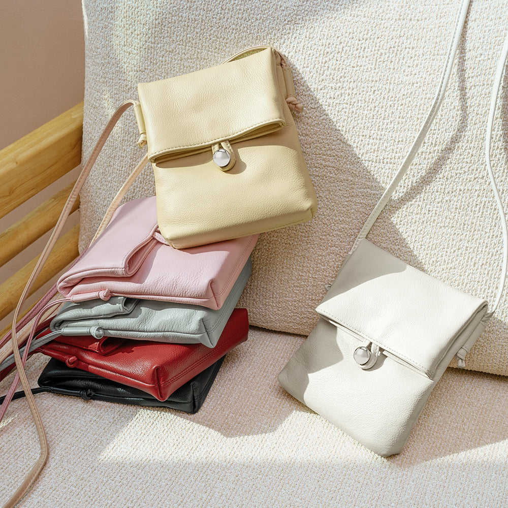 Women's Mini Fashion Vertical First Layer Cowhide Phone Bags