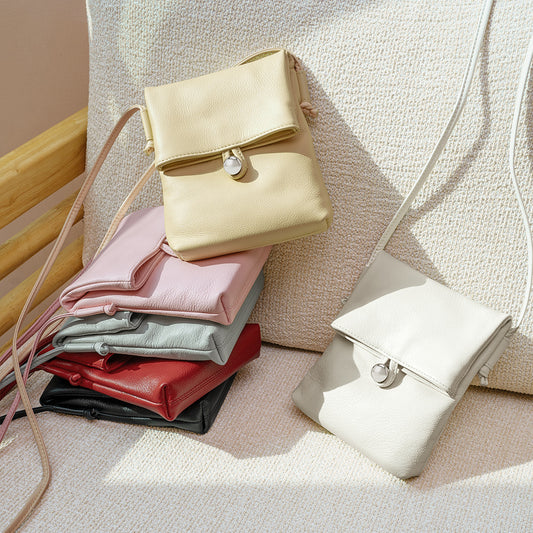 Women's Mini Fashion Vertical First Layer Cowhide Phone Bags
