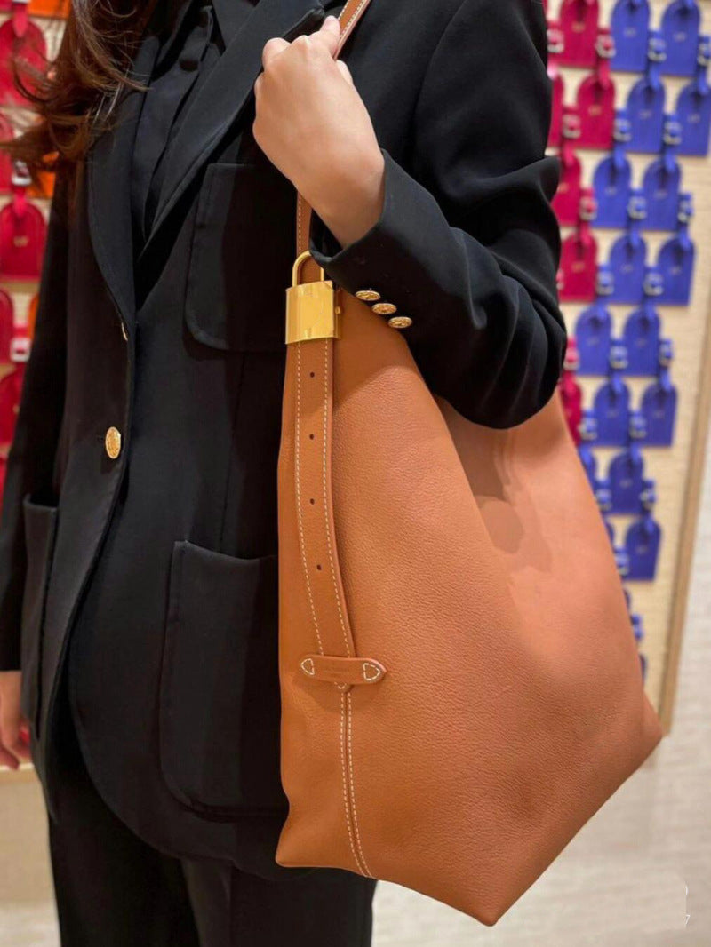 Women's Leather Underarm Commuting Large Contrast Color Shoulder Bags