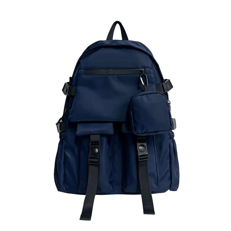 Men's Locomotive Style Large Capacity Solid Color Simple Waterproof Leisure Backpack