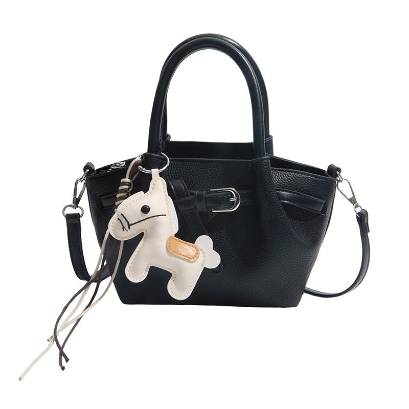Women's Retro Contrast Color Hand Holding Workplace Style Bucket Bag