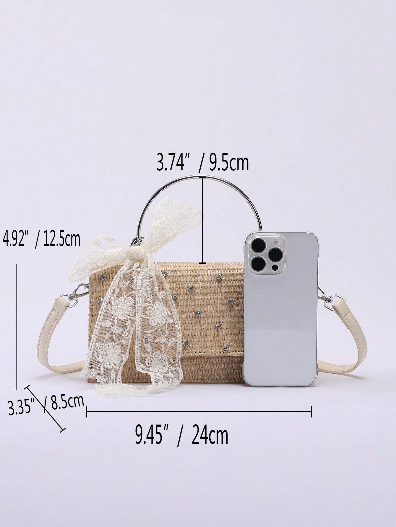 Women's Straw Woven Summer Diamond Shiny Crystal Lace Women's Handbag